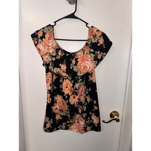 Lexington Avenue Floral Ruffle Off Shoulder Blouse Black Orange XL 5822M